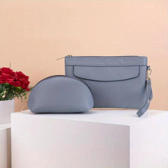 2pcs Long Clutch Purse & Shell Shape Wristlet Wallet
