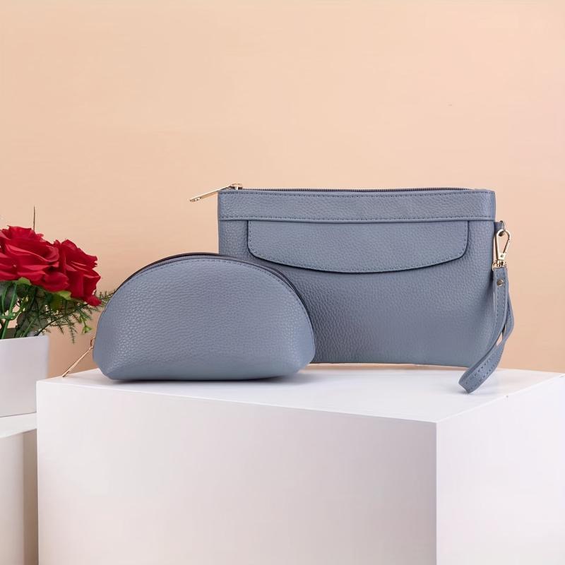 2pcs Long Clutch Purse & Shell Shape Wristlet Wallet