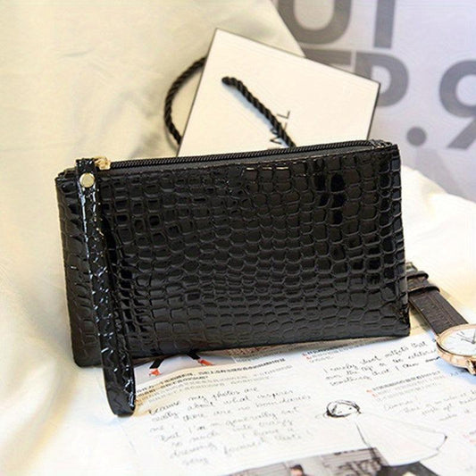 Crocodile Embossed Handbag Clutch Purse Square Wrist Wallet