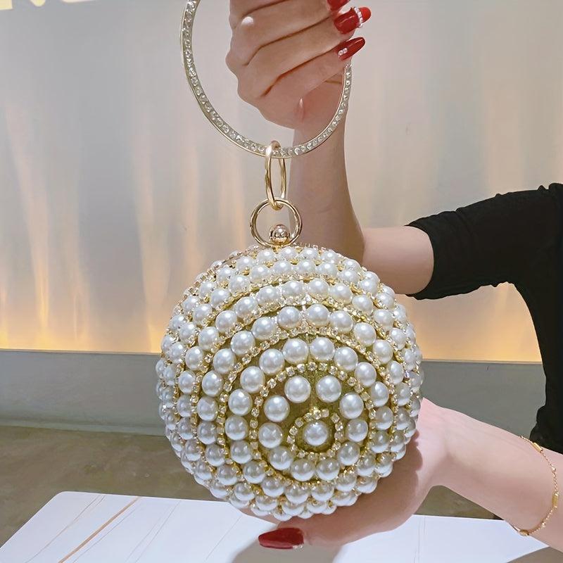 Faux Pearl Evening Bag Rhinestone Handbags Clutch Purse Wedding Prom Party
