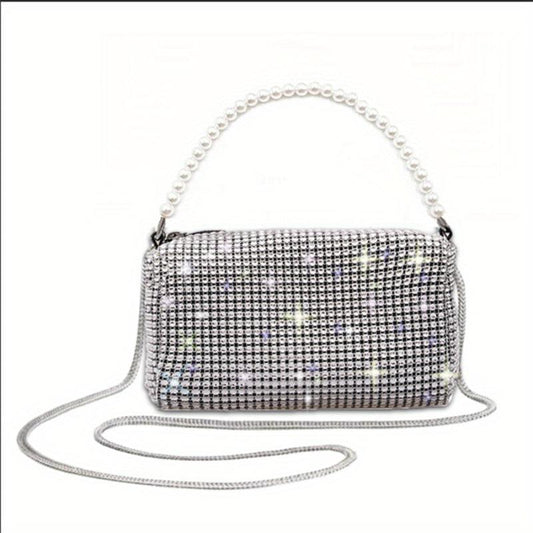 Rhinestone Decor Handbag Glitter Satchel Bag Evening Bag