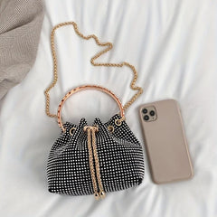 Rhinestone Decor Bucket Bag Glitter Chain Crossbody Bag