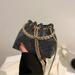 Rhinestone Decor Bucket Bag Glitter Chain Crossbody Bag
