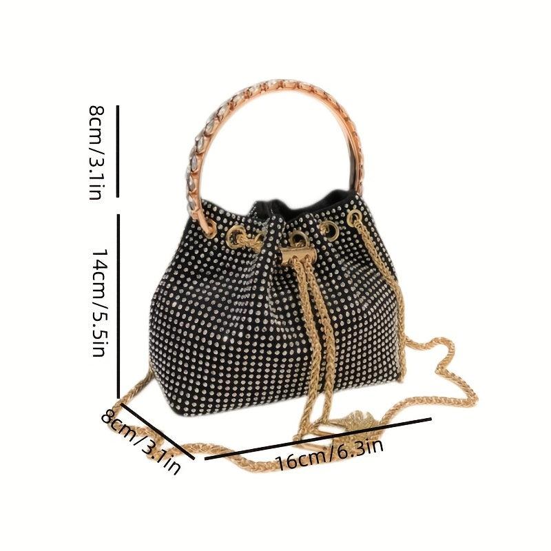 Rhinestone Decor Bucket Bag Glitter Chain Crossbody Bag