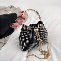 Rhinestone Decor Bucket Bag Glitter Chain Crossbody Bag