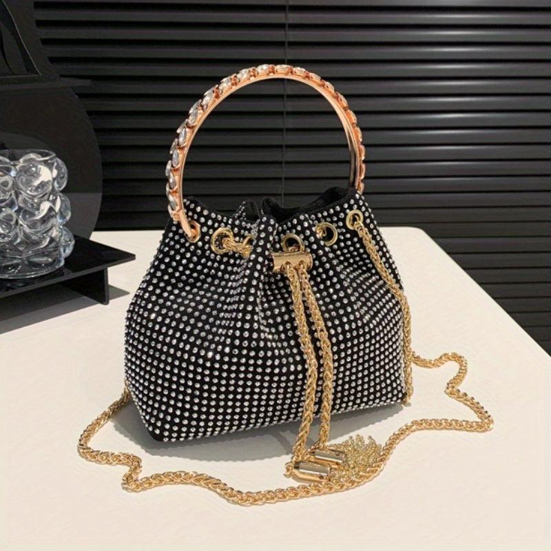 Rhinestone Decor Bucket Bag Glitter Chain Crossbody Bag