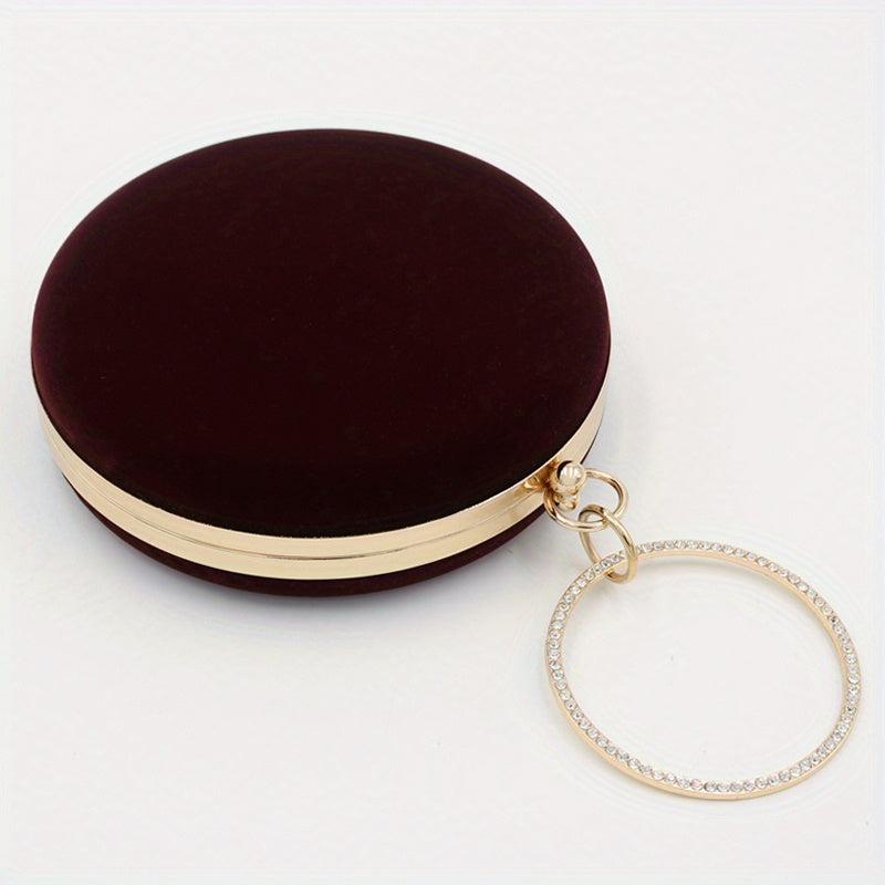 Velvet Round Evening Bag Top Ring Clutch Purse Women's Banquet Handbags