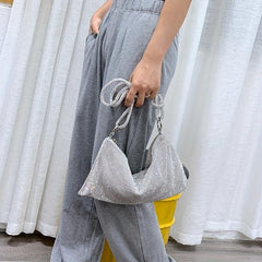 Rhinestone Glitter Hobo Bag with Textured PU Leather