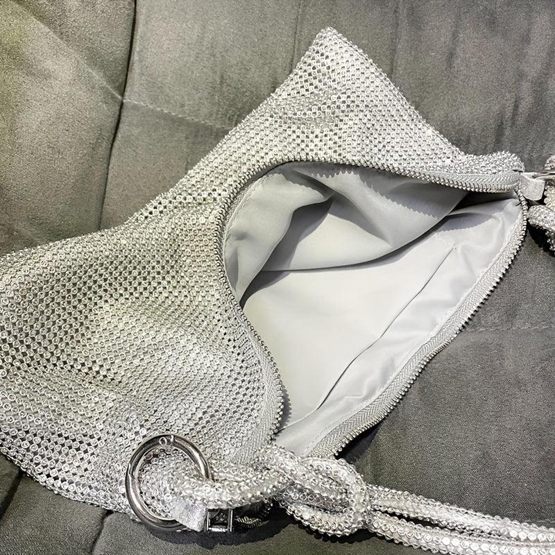 Rhinestone Glitter Hobo Bag with Textured PU Leather
