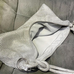 Rhinestone Glitter Hobo Bag with Textured PU Leather