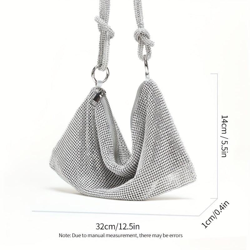 Rhinestone Glitter Hobo Bag with Textured PU Leather