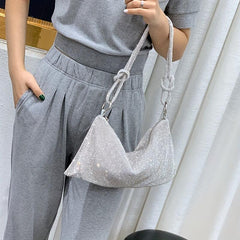 Rhinestone Glitter Hobo Bag with Textured PU Leather