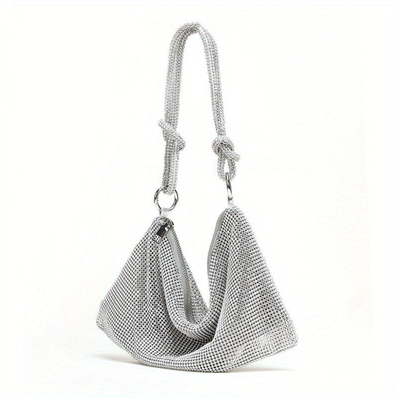 Rhinestone Glitter Hobo Bag with Textured PU Leather