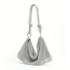 Rhinestone Glitter Hobo Bag with Textured PU Leather