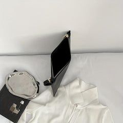 Letter Graphic Clutch Bag Solid PU Handbag Zipper Purse