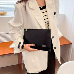 Letter Graphic Clutch Bag Solid PU Handbag Zipper Purse