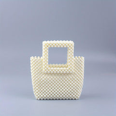 Faux Pearl Beaded Woven Clutch Handbag Square Bag for Wedding Prom