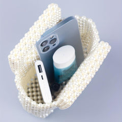 Faux Pearl Beaded Woven Clutch Handbag Square Bag for Wedding Prom