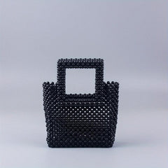 Faux Pearl Beaded Woven Clutch Handbag Square Bag for Wedding Prom
