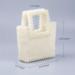 Faux Pearl Beaded Woven Clutch Handbag Square Bag for Wedding Prom