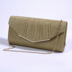 Minimalist Glitter Clutch Flap Wallet Evening Bag with Chain Strap