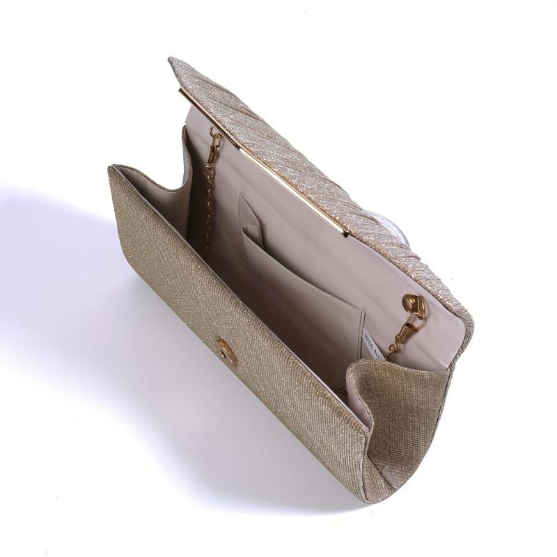 Minimalist Glitter Clutch Flap Wallet Evening Bag with Chain Strap