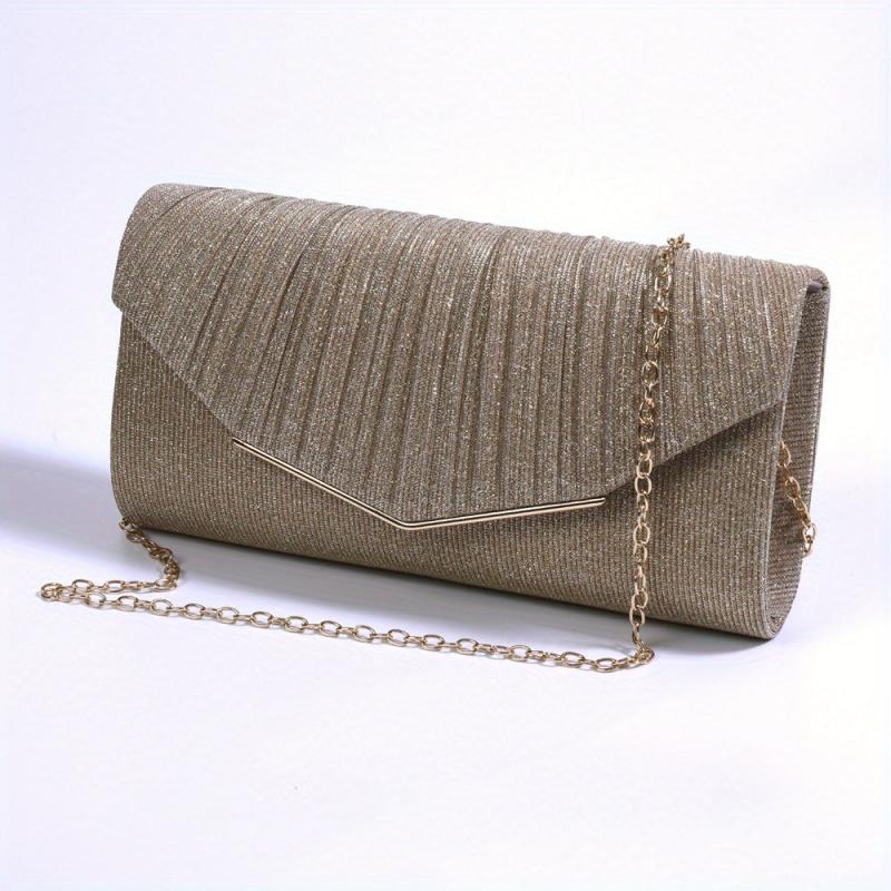 Minimalist Glitter Clutch Flap Wallet Evening Bag with Chain Strap