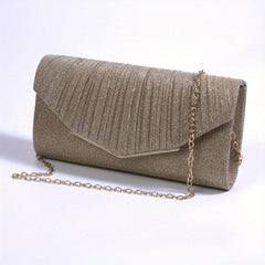 Minimalist Glitter Clutch Flap Wallet Evening Bag with Chain Strap