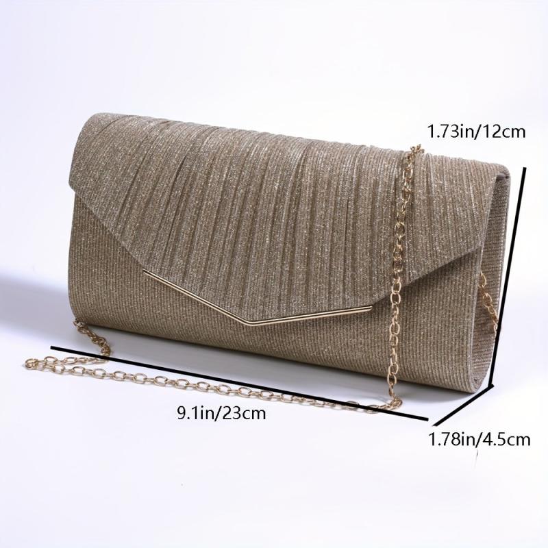 Minimalist Glitter Clutch Flap Wallet Evening Bag with Chain Strap