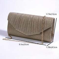 Minimalist Glitter Clutch Flap Wallet Evening Bag with Chain Strap