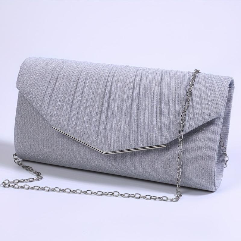 Minimalist Glitter Clutch Flap Wallet Evening Bag with Chain Strap