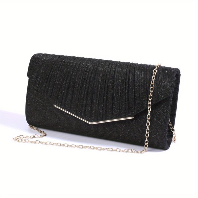Minimalist Glitter Clutch Flap Wallet Evening Bag with Chain Strap