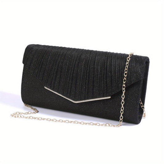 Minimalist Glitter Clutch Flap Wallet Evening Bag with Chain Strap