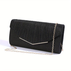 Minimalist Glitter Clutch Flap Wallet Evening Bag with Chain Strap