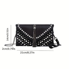 Rhinestone Tassel Clutch Bag Chain Strap PU Leather Crossbody Bag
