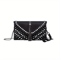Rhinestone Tassel Clutch Bag Chain Strap PU Leather Crossbody Bag