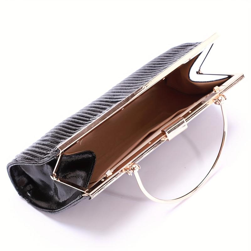 Glitter Ruched Evening Handbag Top Ring Clip Purse Clutch