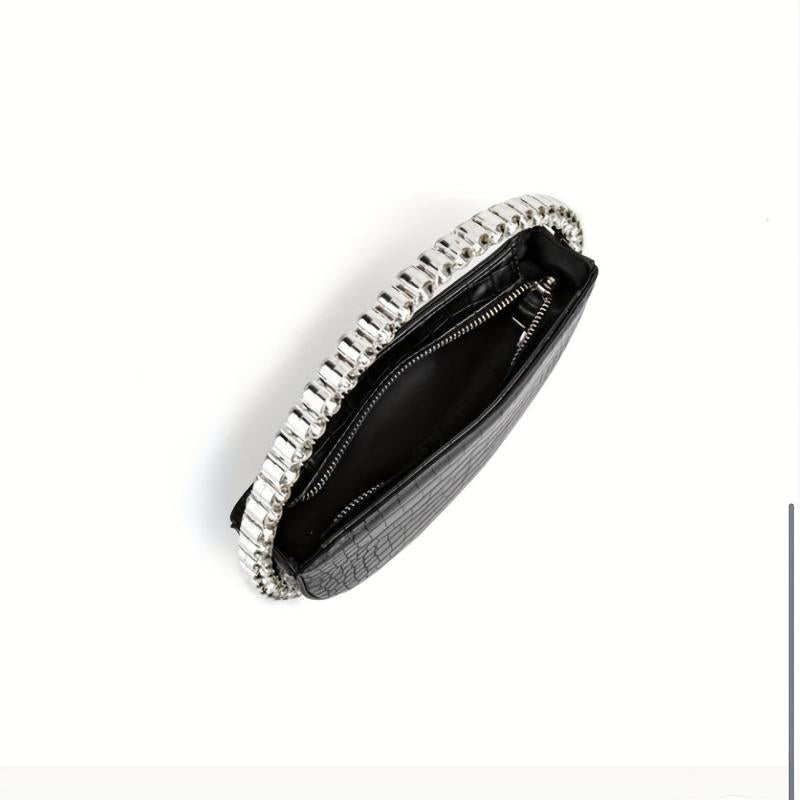 Rhinestone Round Ring Evening Bag Clutch Purse for Party Prom Wedding