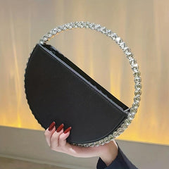 Rhinestone Round Ring Evening Bag Clutch Purse for Party Prom Wedding