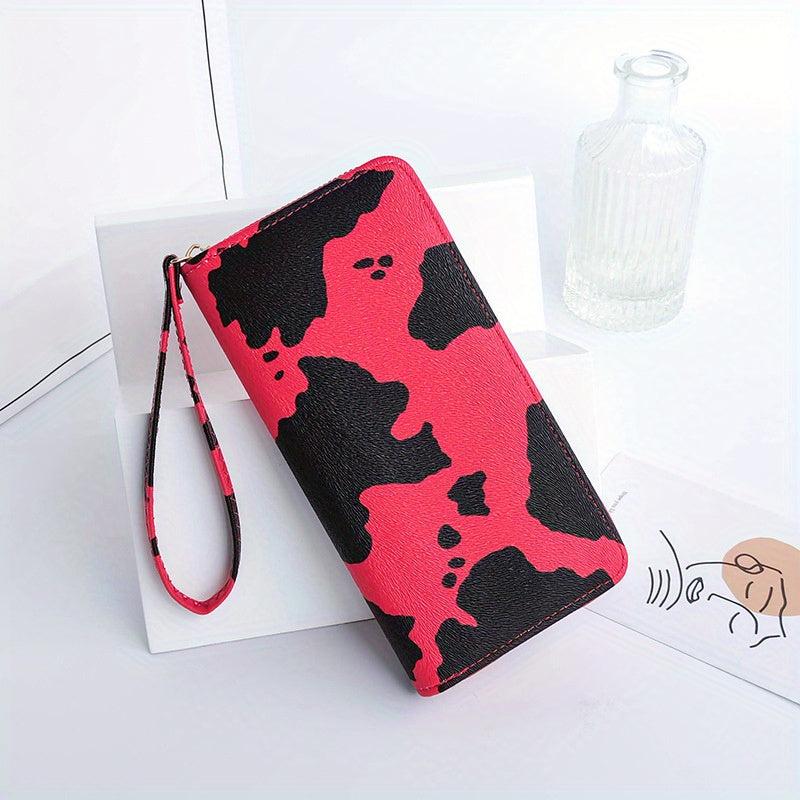 Cow Pattern Long Wallet Zipper Coin Purse Large Capacity Credit Card Case