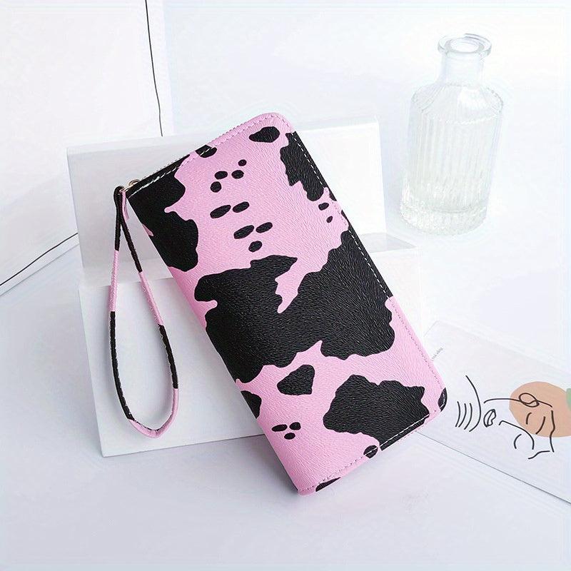 Cow Pattern Long Wallet Zipper Coin Purse Large Capacity Credit Card Case
