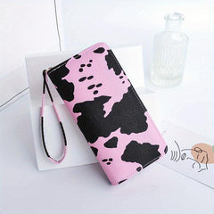 Cow Pattern Long Wallet Zipper Coin Purse Large Capacity Credit Card Case