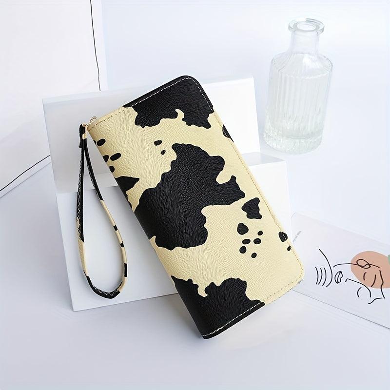 Cow Pattern Long Wallet Zipper Coin Purse Large Capacity Credit Card Case