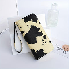 Cow Pattern Long Wallet Zipper Coin Purse Large Capacity Credit Card Case