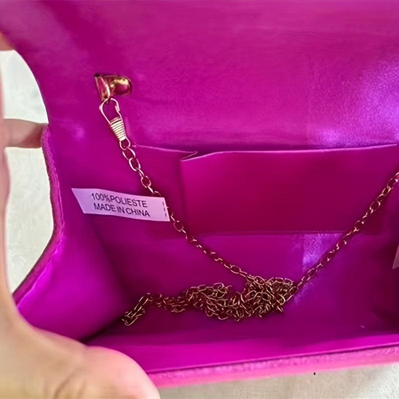 Plush Metal Chain Clutch Elegant Textured Flap Purse Evening Bag