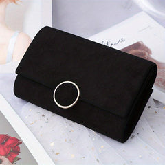 Plush Metal Chain Clutch Elegant Textured Flap Purse Evening Bag