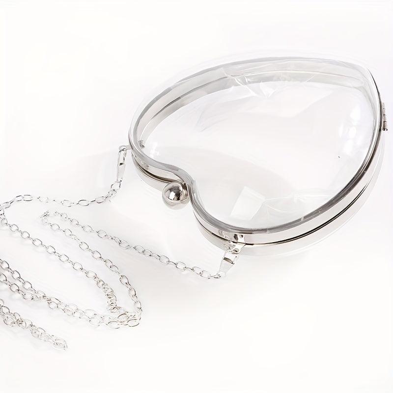 Clear Acrylic Heart Shaped Evening Bag Chain Wedding Purse Clutch Bag