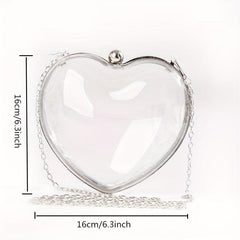 Clear Acrylic Heart Shaped Evening Bag Chain Wedding Purse Clutch Bag
