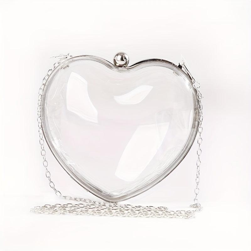 Clear Acrylic Heart Shaped Evening Bag Chain Wedding Purse Clutch Bag