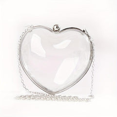 Clear Acrylic Heart Shaped Evening Bag Chain Wedding Purse Clutch Bag